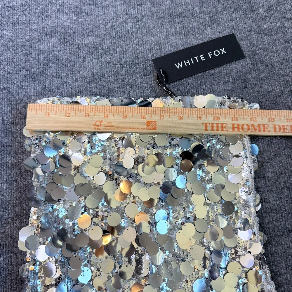 NWT White Fox Silver Sequin Paillette Strapless Glam Mini Dress Women's Size XS - Picture 6 of 8